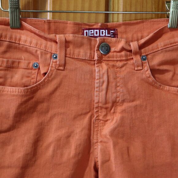 Neo Blue Orange Flat Front Mid-Length Shorts Men's 32 USA Made Stretch Cotton - Picture 3 of 13